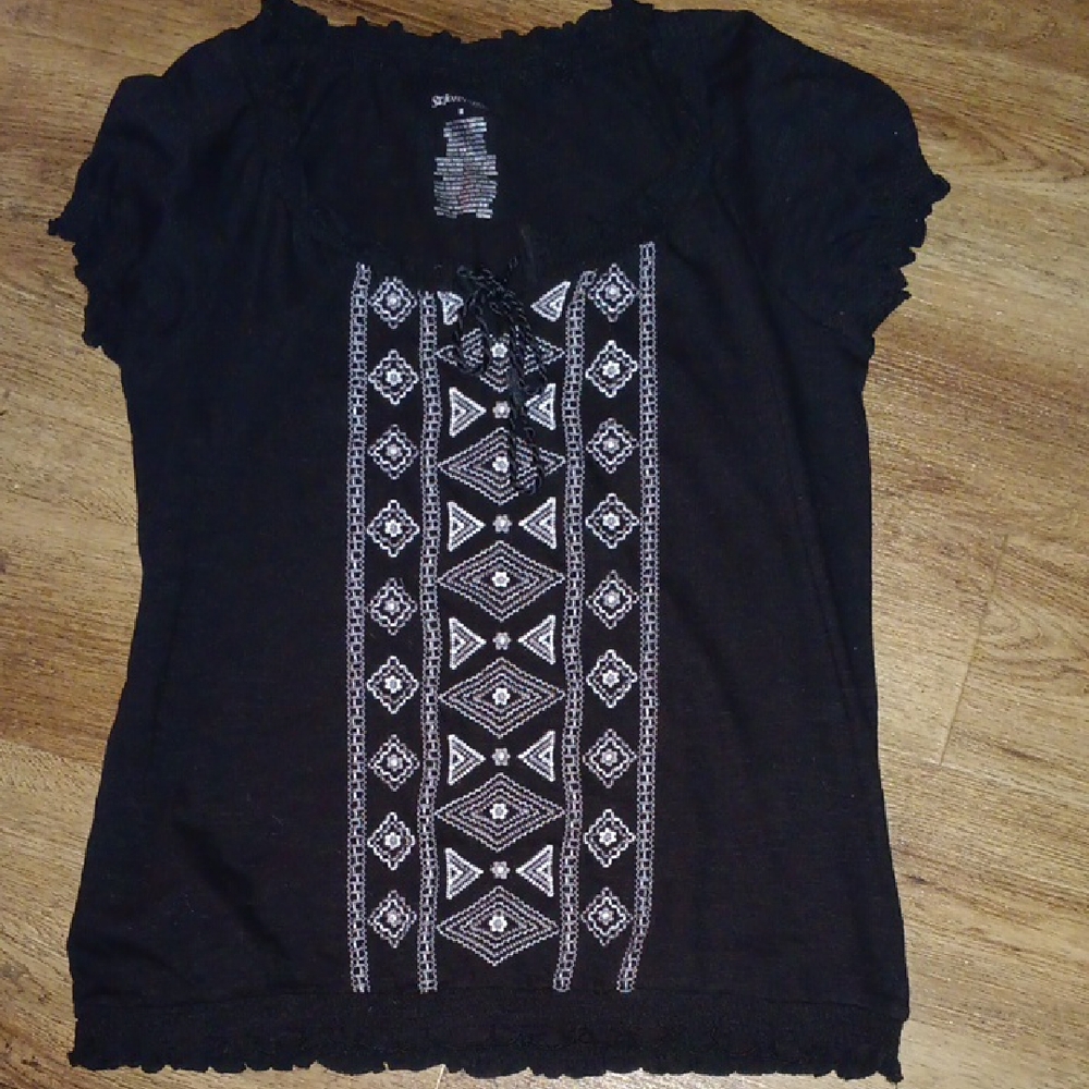 Black Embroidered Women's Top, M